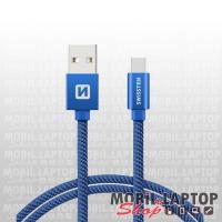 Adatkábel univerzális USB Type-C 2m szövethálós kék SWISSTEN