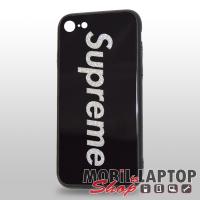 Kemény hátlap Apple iPhone 7 / 8 / SE 2020 ( 4,7" ) fekete üveges csillogós felirat Supreme